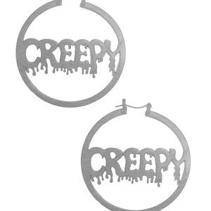 Creepy Girl Halloween Silver Oversized Hoop